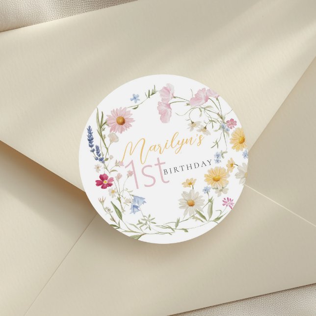Sticker Rond Pastel Little Fleur sauvage Girl 1er anniversaire (Créateur téléchargé)