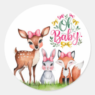 Sticker Rond Pastel Meadow Compagnons Baby shower fille