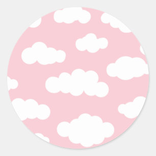 Sticker Rond Pastel Nuages Asthétique Blanc Et Rose Art
