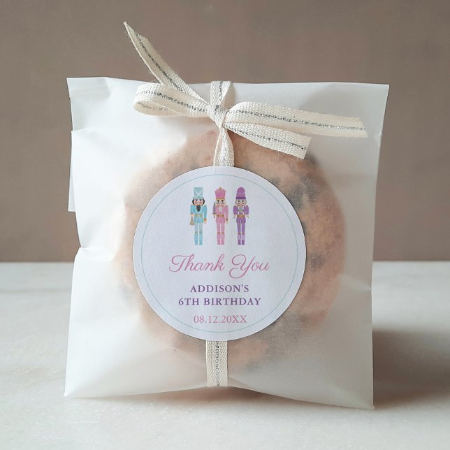 Sticker Rond Pastel Nutcracker Ballet Anniversaire Merci (Pastel Nutcracker Birthday Party Favor stickers)