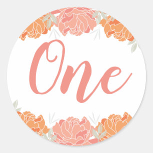 Sticker Rond Pastel Peach et Orange Floral Baby's 1er anniversa