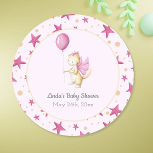 Sticker Rond Pastel Pink Baby Dragon Girl Baby shower