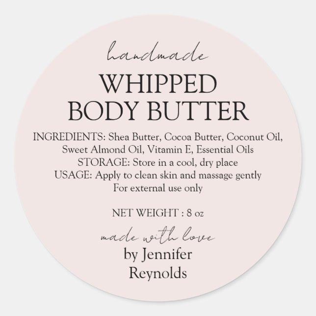Sticker Rond Pastel Pink Body Butter Organic Business Classic (Devant)