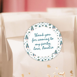 Sticker Rond Pastel Pink Bugs Flower Girl Anniversaire Merci