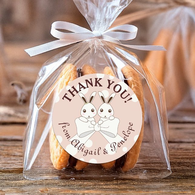 Sticker Rond Pastel Pink Bunny Girl Baby shower jumeau / Annive (Créateur téléchargé)