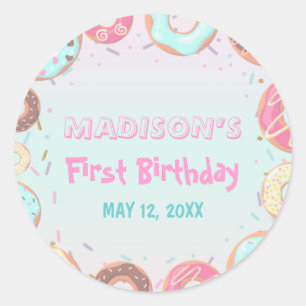 Sticker Rond Pastel Pink Donut Anniversaire Donut Grow Up Party
