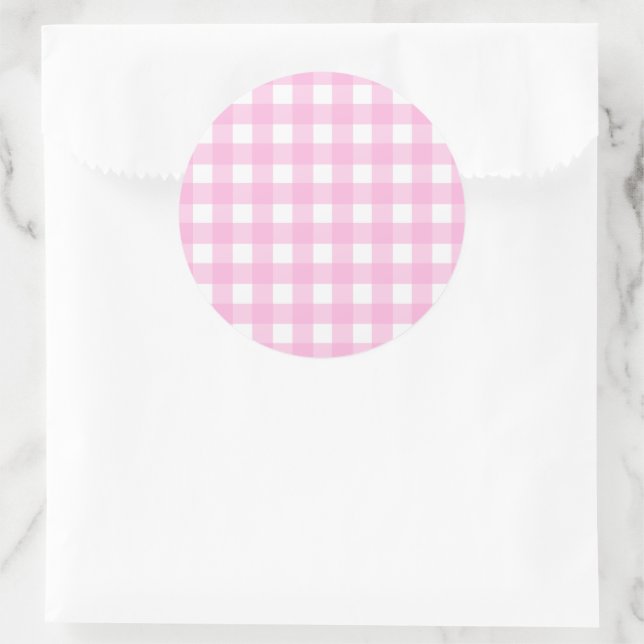 Sticker Rond Pastel Pink En vichy Motif (Sac)