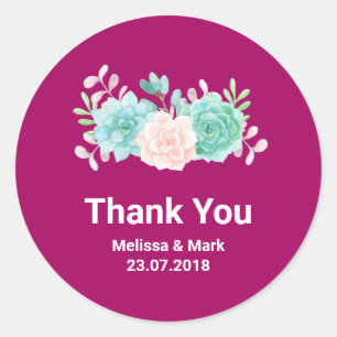 Sticker Rond Pastel Pink & Green Bouquet Floral Merci