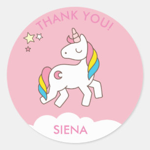 Sticker Rond Pastel Pink Unicorne Merci de fête d'anniversaire
