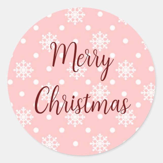 Sticker Rond Pastel Pink White Snowflakes Joyeux Noël (Devant)