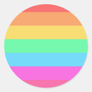 Sticker Rond Pastel Rainbow Color Strips Design