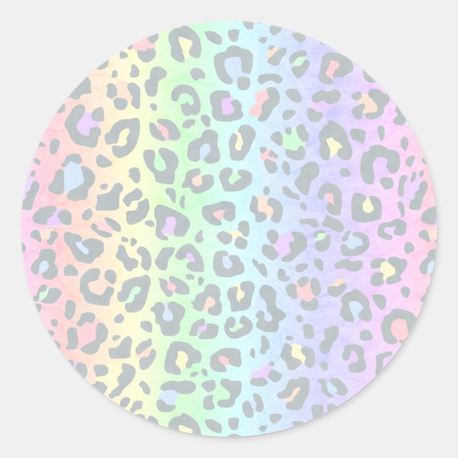 Sticker Rond Pastel Rainbow Empreinte de léopard (Devant)