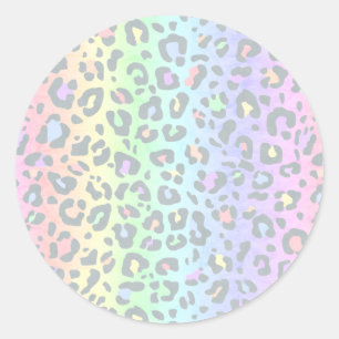 Sticker Rond Pastel Rainbow Empreinte de léopard