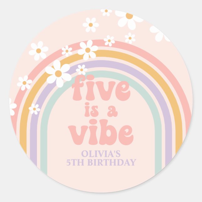 Sticker Rond Pastel rainbow Five est une ambiance de 5e anniver (Devant)