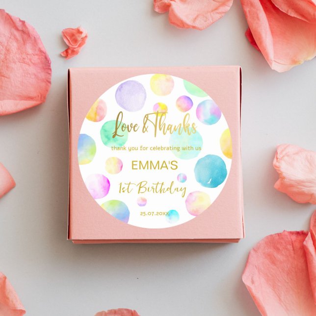 Sticker Rond Pastel rainbow ombre dots fête d'anniversaire merc (Créateur téléchargé)