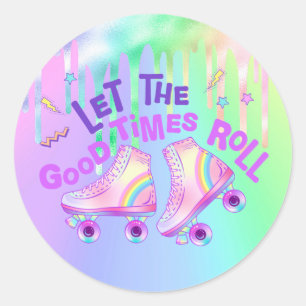 Sticker Rond Pastel Rainbow   Patinage à rouleaux Anniversaire