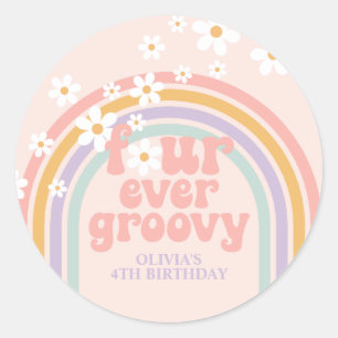 Sticker Rond Pastel rainbow quatre ans pour toujours groovy ann