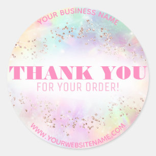 Sticker Rond Pastel Rainbow Rose Gold Merci Vendeur