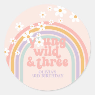 Sticker Rond Pastel rainbow young Wild trois 3e anniversaire
