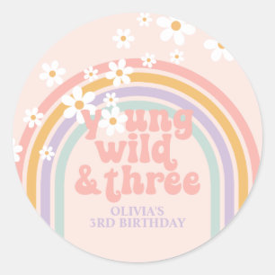 Sticker Rond Pastel rainbow young Wild trois 3e anniversaire