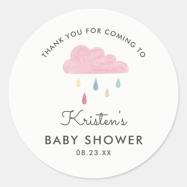 Sticker Rond Pastel Raindrops Cloud Baby shower Merci Favor (Devant)