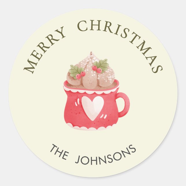 Sticker Rond Pastel Red Cocoa Mug Merry Christmas (Devant)