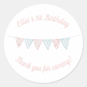 Sticker Rond Pastel rose et bleu bannière d'anniversaire merci