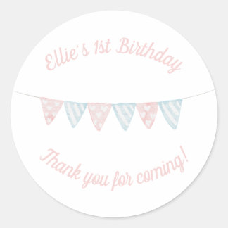 Sticker Rond Pastel rose et bleu bannière d'anniversaire merci