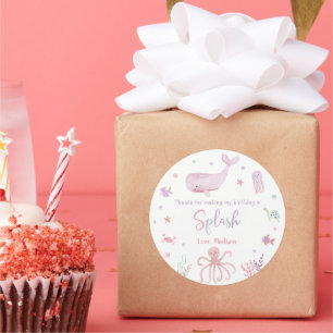 Sticker Rond Pastel rose sous la mer Anniversaire Merci