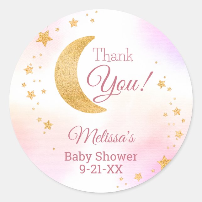 Sticker Rond Pastel rose sur le Baby shower de Merci de la Lune (Devant)