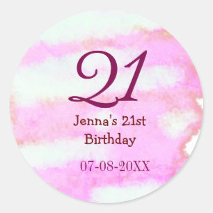Sticker Rond Pastel rose vert simple nom date anniversaire 21 a