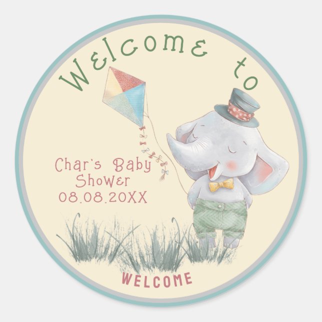 Sticker Rond Pastel Safari Animaux Baby shower Personnalisé Cla (Devant)