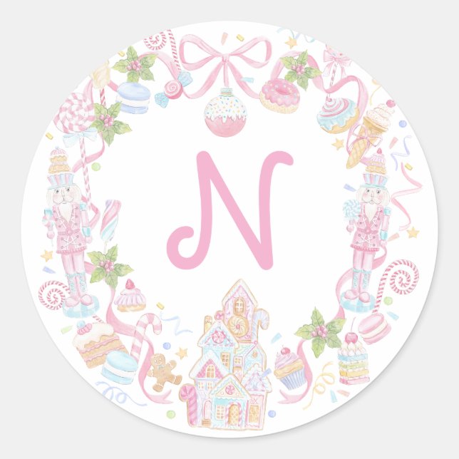 Sticker Rond Pastel Sweet Holiday Treats Monogram Crest  (Devant)