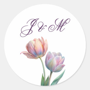 Sticker Rond Pastel Tulip Mariage Suite Typographie élégante