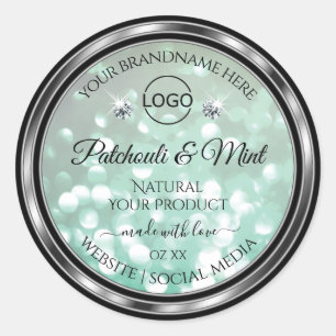 Sticker Rond Pastel Turquoise Parties scintillant Produit Étiqu