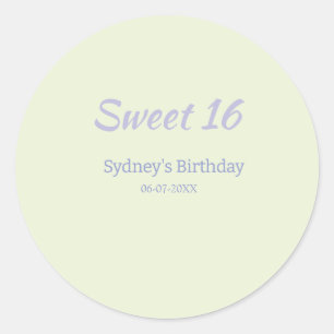Sticker Rond Pastel vert violet nom d'anniversaire 16 ans gras