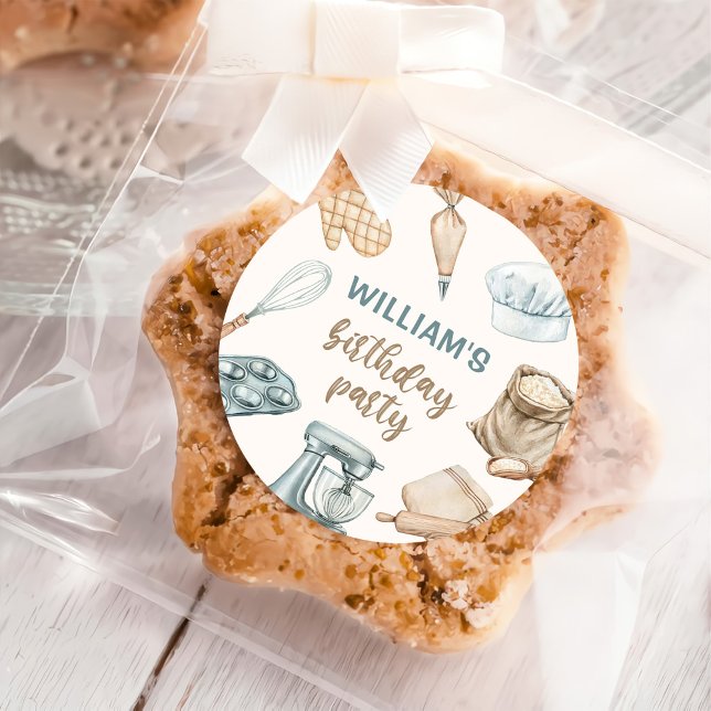 Sticker Rond Pastel Watercolor Baking Boy Anniversaire (Créateur téléchargé)