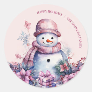 Sticker Rond Pastel Watercolor Christmas Snowman