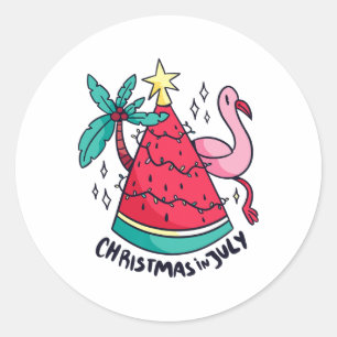 Sticker Rond Pastèque avec lumières de Noël pour Noël en juille