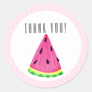 Sticker Rond Pastèque Tropicale Rose Mignonne Merci