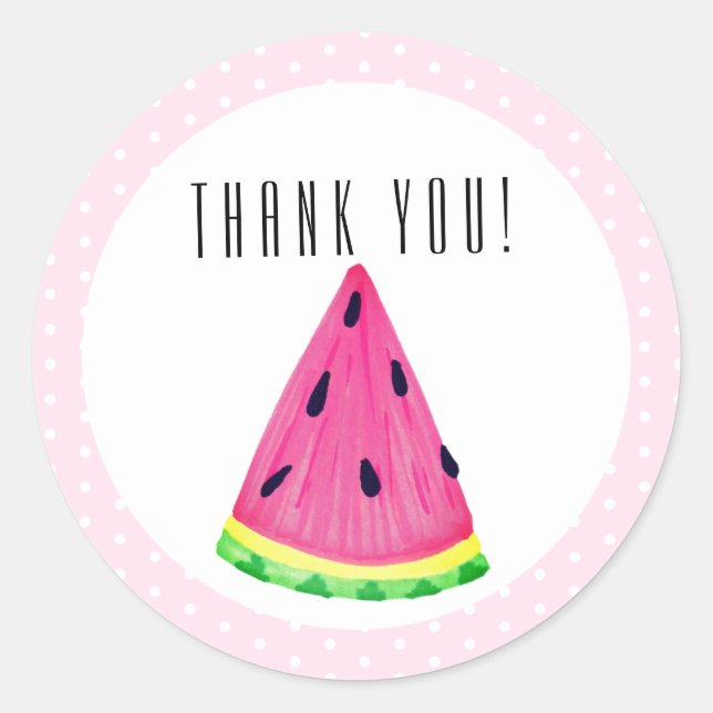 Sticker Rond Pastèque Tropicale Rose Mignonne Merci (Devant)
