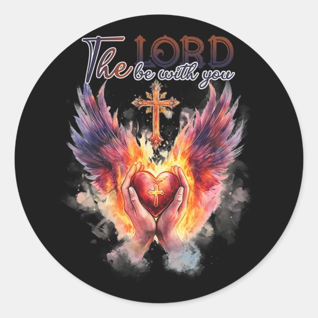 Sticker Rond Pasteur - Prier Les Mains Avant Le Sacré Coeur (Devant)