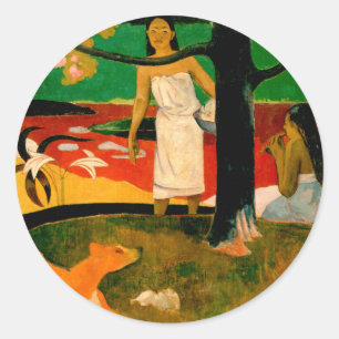 Sticker Rond ‪ Pastorales Tahitiennes ‬ par Paul Gauguin