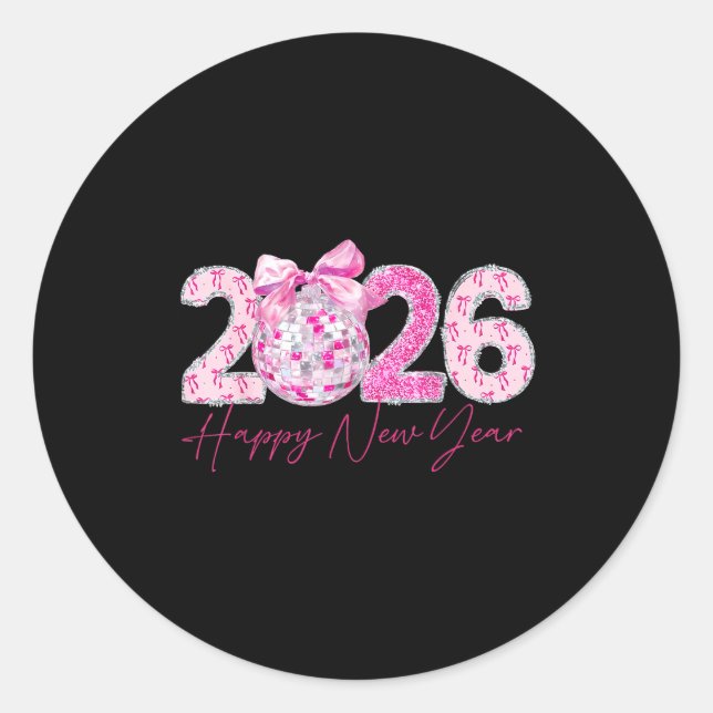 Sticker Rond Patch boule à facettes Nouvel An 2026 heureux  (Devant)