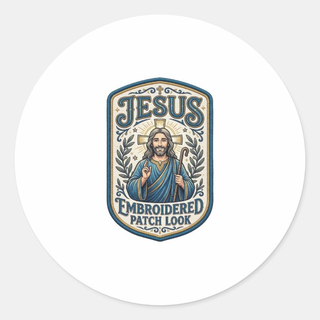 Sticker Rond Patch brodé Jésus Regardez Patch brodé Jésus (Devant)