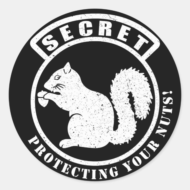 Sticker Rond Patch d'écureuil secret pour protéger vos noix (Devant)