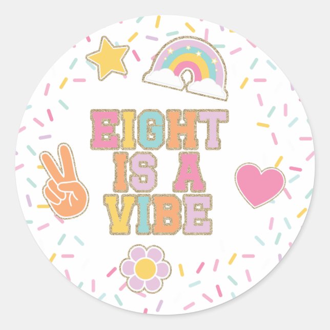 Sticker Rond Patch Preppy Eight est une Vibe 8e Anniversaire (Devant)