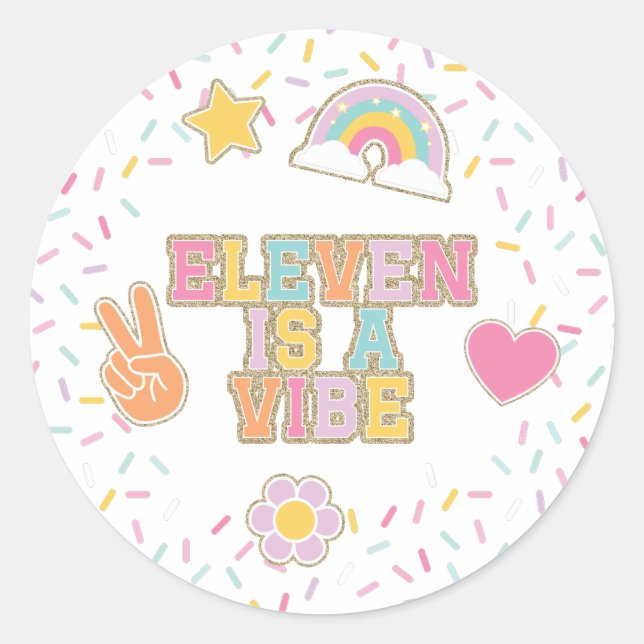 Sticker Rond Patch Preppy Eleven est une Vibe 11e Anniversaire (Devant)