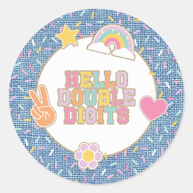 Sticker Rond Patch Preppy Hello Double Digits 10th Birthday (Devant)