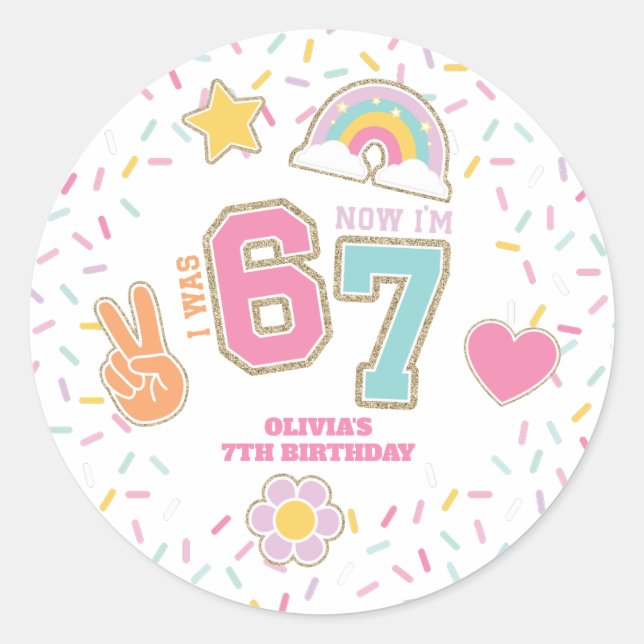 Sticker Rond Patch Preppy I was SIX now I'm SEVEN  7th Birthday (Devant)